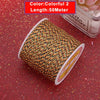 A roll of colorful 2 length 50 meter nylon knotting cord for jewelry making on a red glitter background.