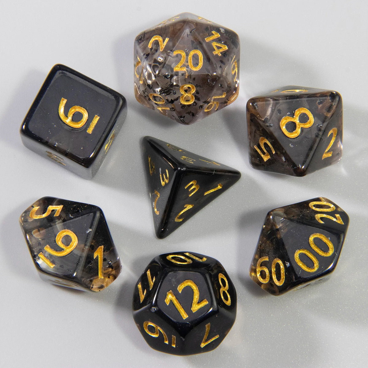 Nebula Effect Polyhedral Dice Set — 7 Transparent Acrylic Dice for D&D and RPGs