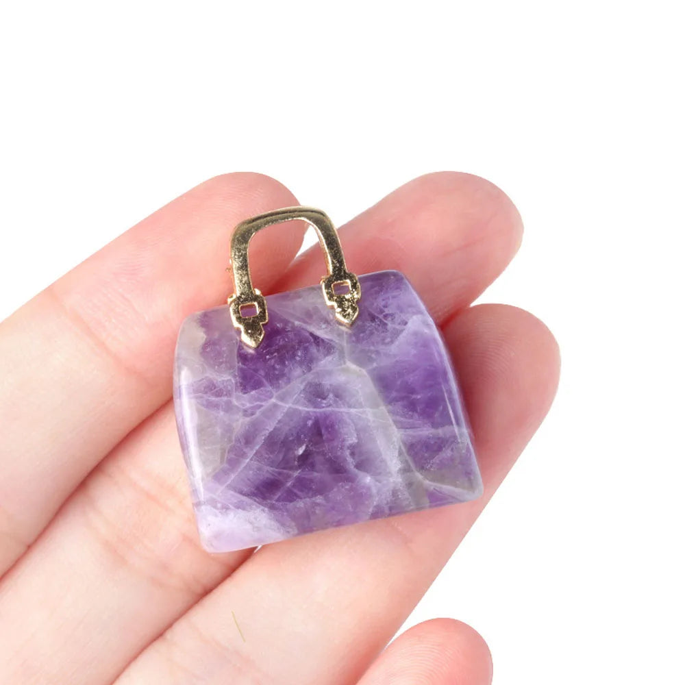 Mini Handbag-Shaped Crystal Agate Pendant for Jewelry Making