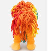 A colorful lion stuffed animal plush toy with shaggy orange, red, and yellow yarn hair.