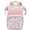 A pink mommy backpack with wet/dry separation features and large capacity.