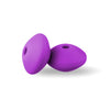 Two purple silicone lentil beads shaped like an abacus, shown from the side.
