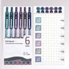 A pack of six retractable gel pens with 0.7mm tips in various colors, displayed next to a grid for writing practice.