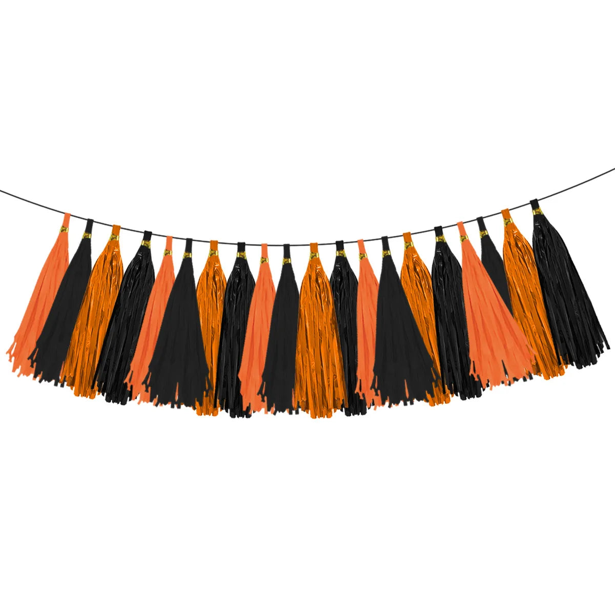 A decorative banner featuring paper flags in various colors including orange, black, and gold.
