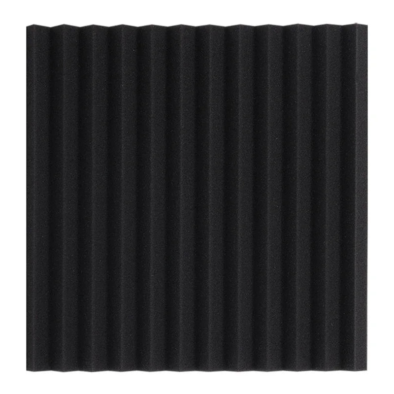 Black acoustic foam panels with a ribbed texture for soundproofing and noise reduction