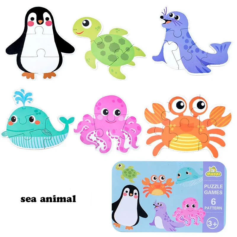 Montessori Wooden Animal Puzzle Set with Storage Box