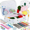 A white organizer case holds a 59-piece beginner crochet kit with various colored yarn and needles.