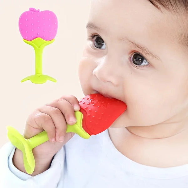 Strawberry-Shaped Silicone Baby Teether for Soothing Gums