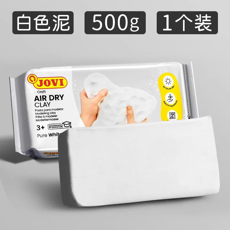 A package of white air dry clay modeling clay is shown next to a white block of the same clay.