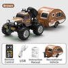 Brown RC off-road truck with a camper trailer and accessories for remote control