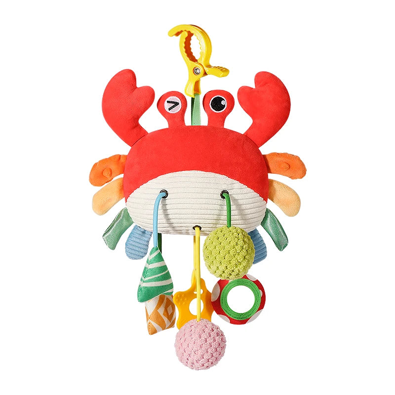 Montessori Baby Sensory Crab Toy with Clip, Rattle & Teether for 0-6 Months