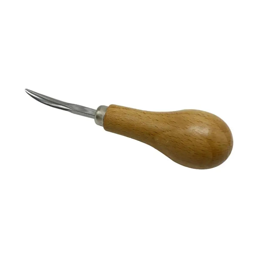 A professional bezel setting pusher tool with a wooden handle.