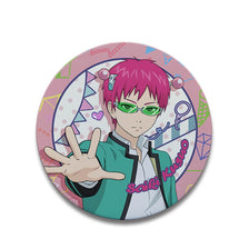 Anime pin featuring Saiki Kusuo and Teruhashi Kokomi characters in a cosplay style