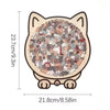 A cat-shaped wooden jigsaw puzzle featuring 135 unique pieces.