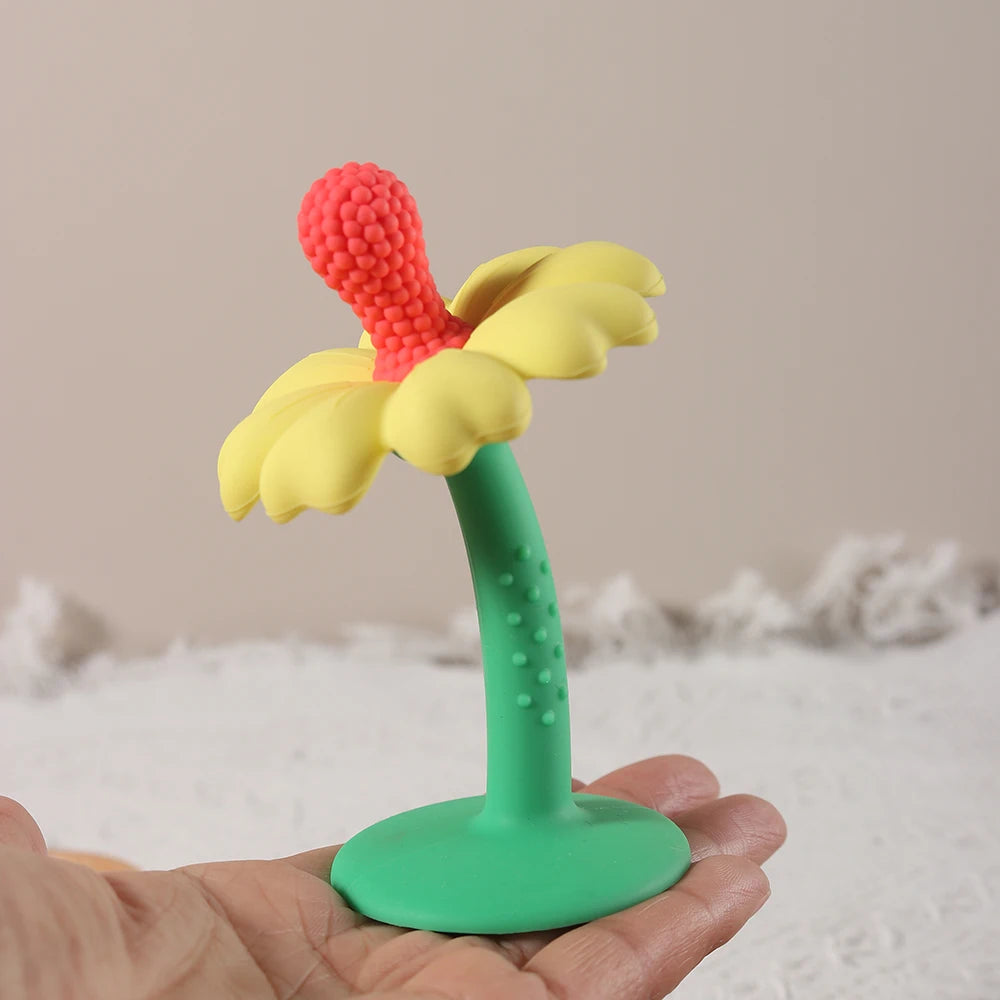 Flower-Shaped Silicone Baby Teether with Stand