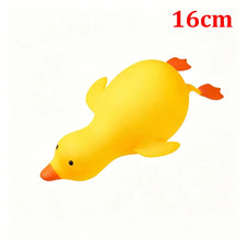 A yellow squishy toy shaped like a duck, measuring 16cm.