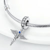 Sterling silver charm beads set featuring cross, angel, and evil eye designs for DIY jewelry making