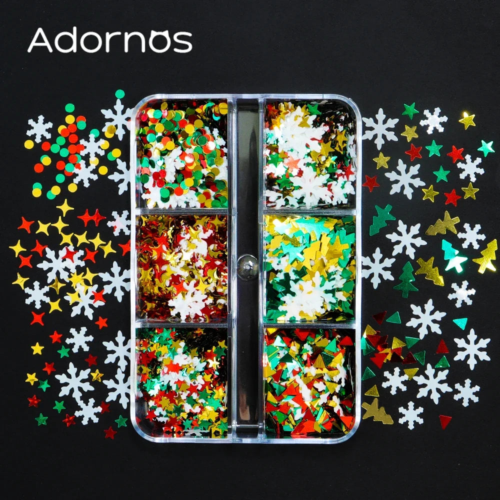 A clear plastic tray holds twelve colorful festive Christmas polymer clay slices for resin crafts.