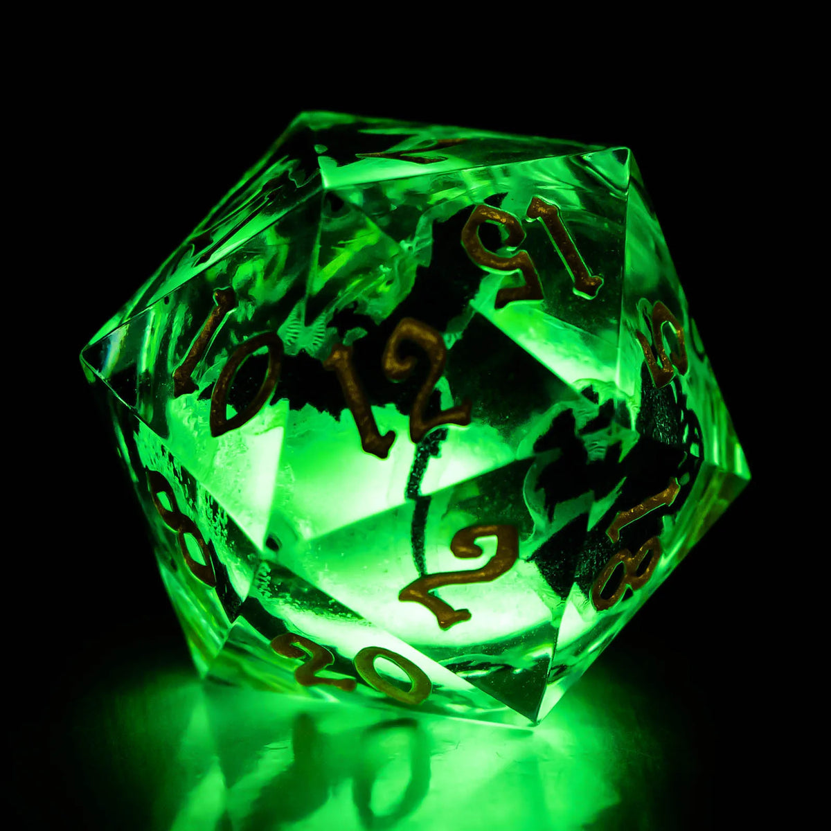 Liquid Core Glow D&D Dice Set with Sharp Edges
