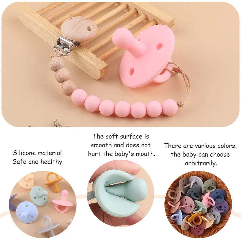 Soft Silicone Baby Pacifier with Clip Chain