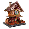 A wooden cuckoo clock puzzle kit featuring a house structure, clock face, and small figures.