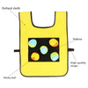 Yellow vest with Velcro and high-quality straps, featuring black patches and a sticky ball.