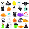 A collection of ten Halloween-themed fidget toys including skulls, pumpkins, cats, and ghosts in various colors.