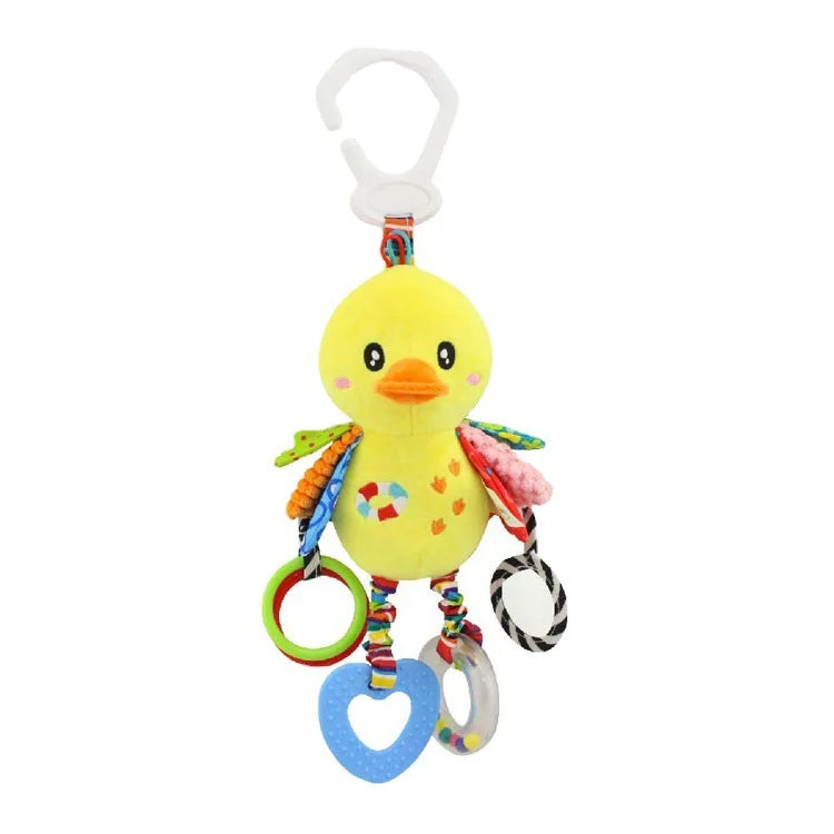 Soft Hanging Baby Rattle with Sensory Cartoon Plush Toy for Stroller and Crib
