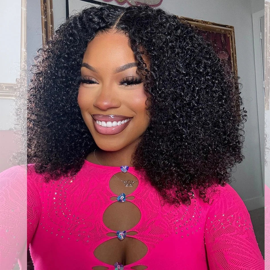 6x5 HD Transparent Lace Front Wig with Pre-Cut Glueless Design, Kinky Curly Human Hair