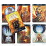 A collection of twelve zodiac oracle cards featuring astrological imagery and mystical themes.