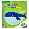A green sticker book titled Concentration Training featuring a blue dolphin and other ocean animals.