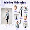 A selection of custom die-cut vinyl stickers featuring women in blue shirts and jeans, demonstrating various designs.