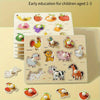 Wooden shape matching puzzle board for early learning featuring various fruits and animals