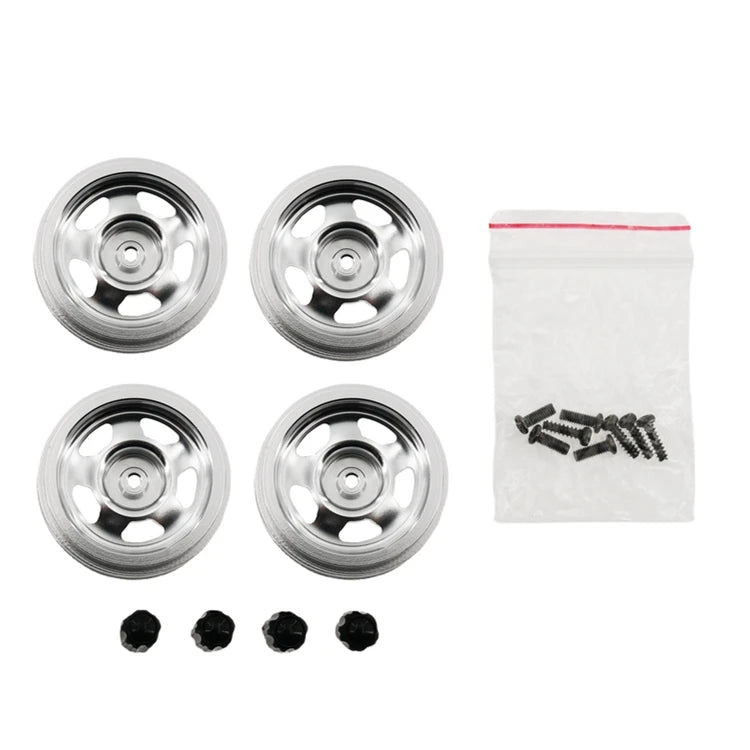 RC Car Metal Wheel Rims with Soft Rubber Tires (Set of 4)