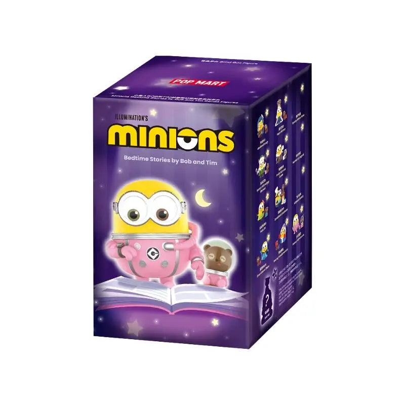 A box of POP MART Minions Bedtime Stories blind box collectible figures.