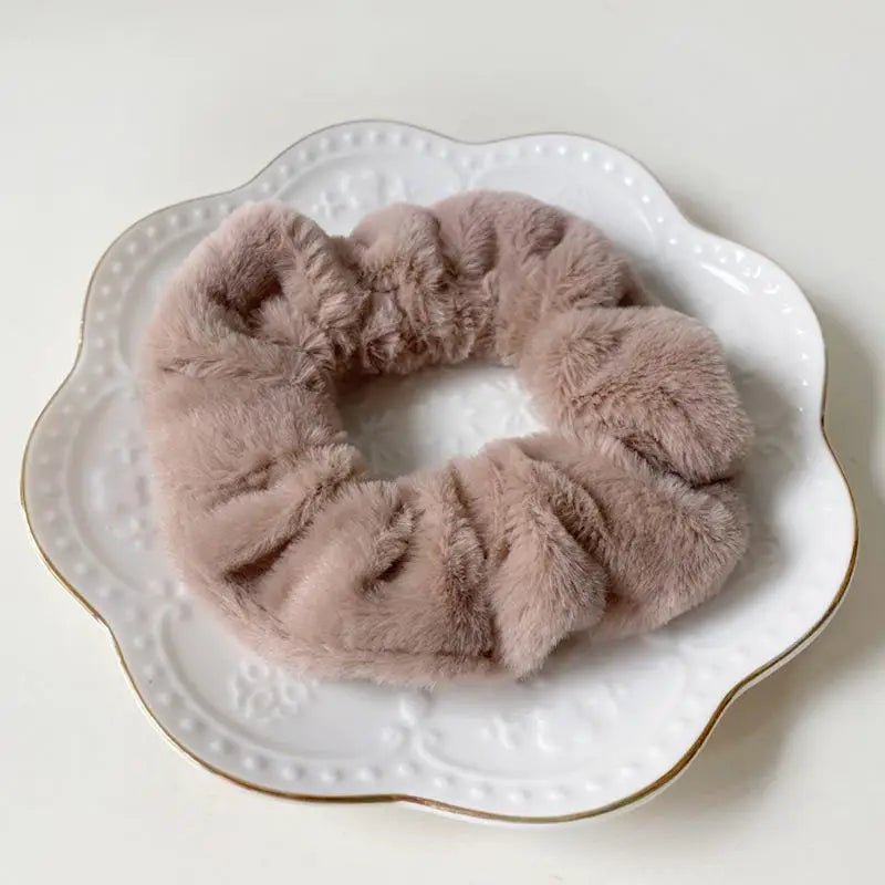 Plush Knit Scrunchie Hair Ties with Leather Accent