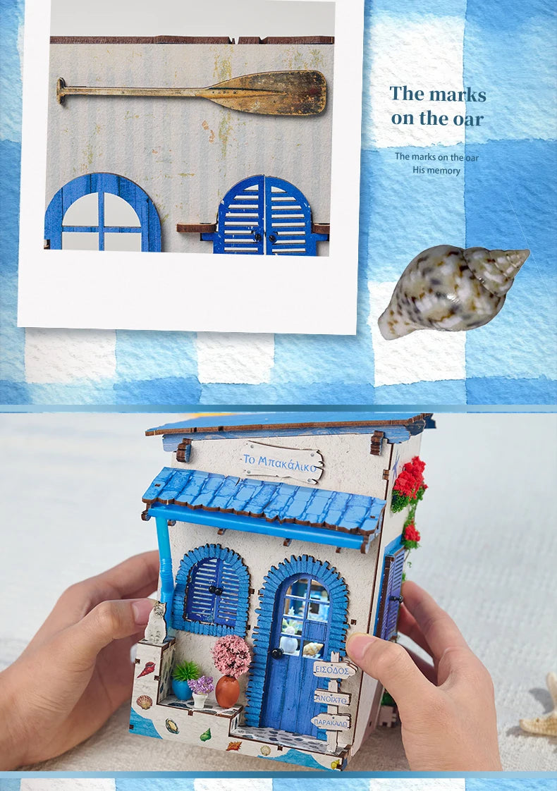 Beach Corner Book Nook Kit – Wooden Miniature Bookend with LED Light