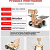 A wooden solar mars vehicle model kit with wheels and solar panels shown from the side.