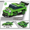 A green police helicopter and SWAT carrier vehicle building blocks set with a black top and detailed features.