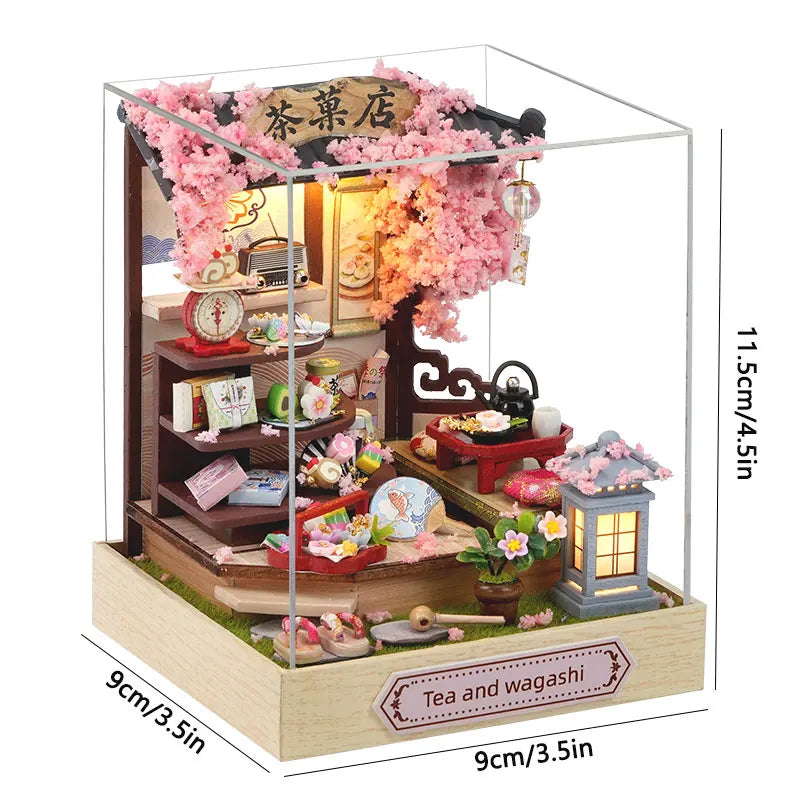 DIY Miniature Wooden Dollhouse Kit with LED Lighting