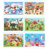 A set of wooden animal and vehicle tangram puzzles featuring various colorful animals and vehicles.