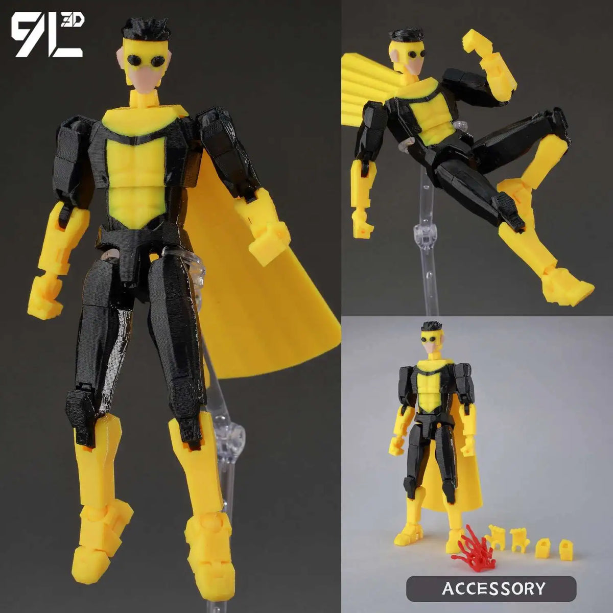 A fully articulated action figure of Jujutsu Kaisen Yuji Itadori in yellow and black, shown in a dynamic pose.