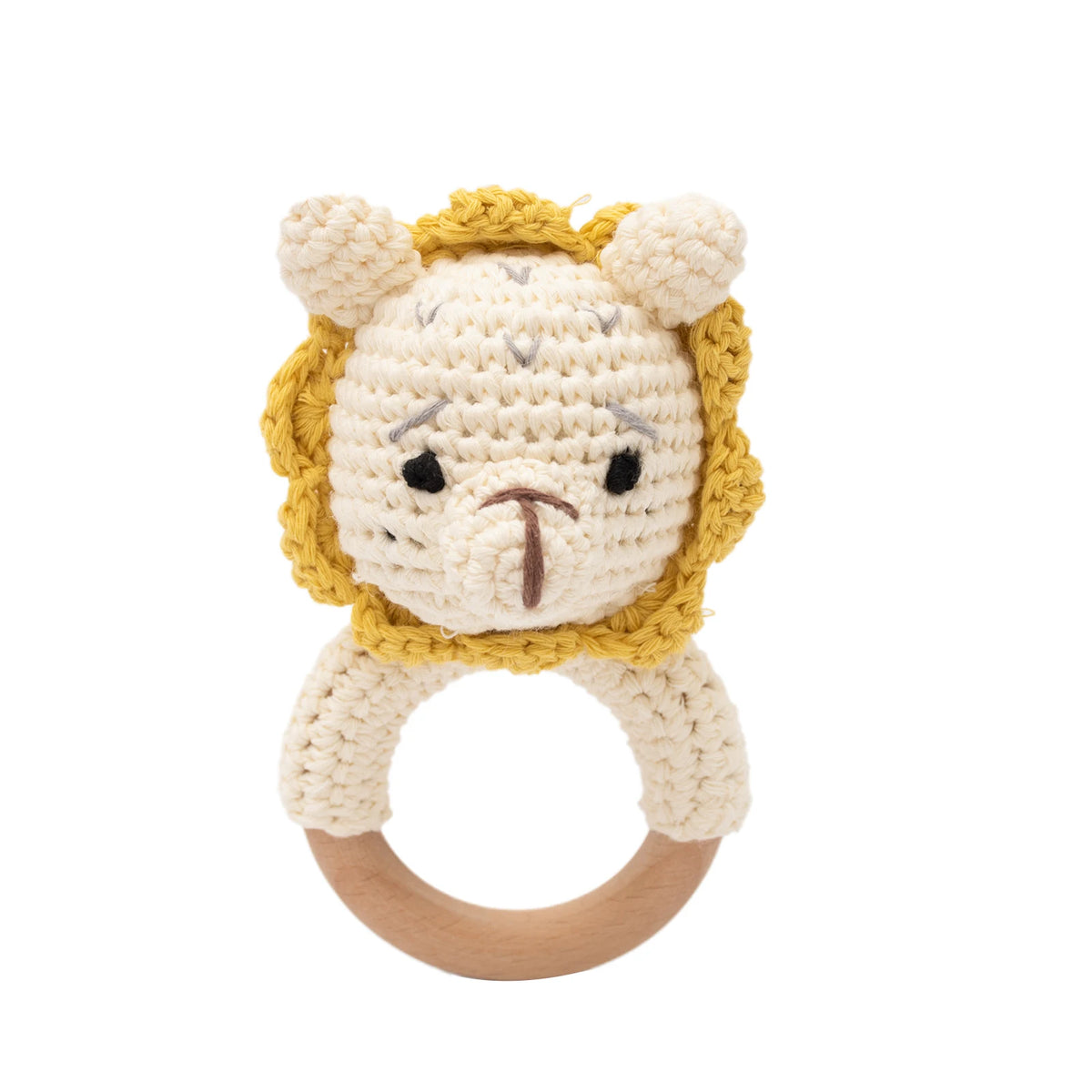 Handcrafted Wooden Crochet Animal Rattle for Babies