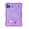 A purple silicone tablet case featuring cute fruit designs like watermelon slices and bears.