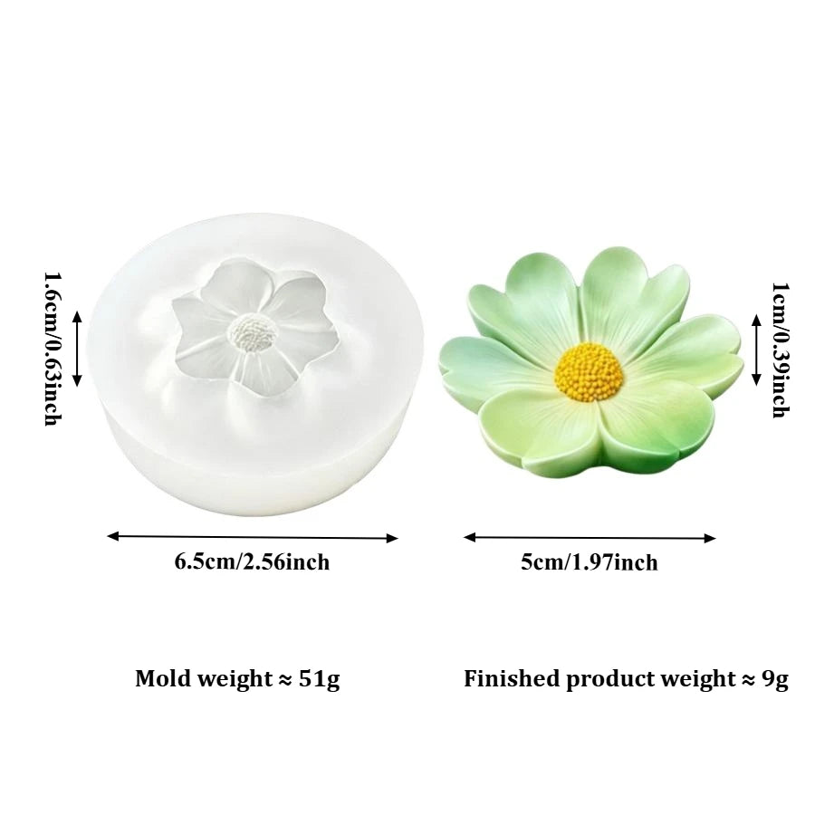 A light green silicone mold shaped like a sunflower for candle making or soap crafting