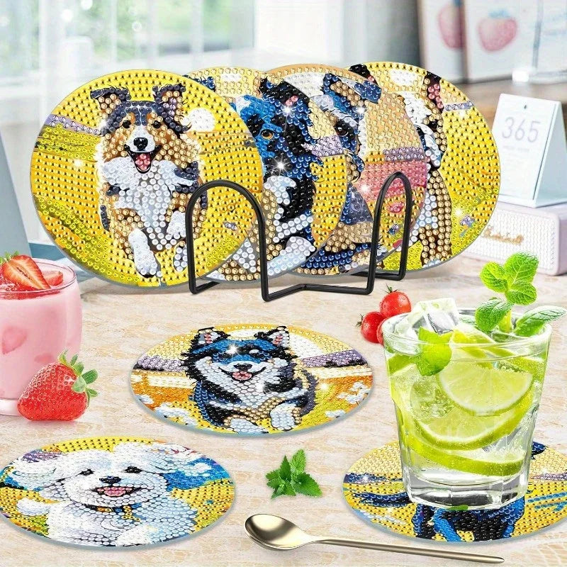 DIY Diamond Art Coasters with Dog Patterns and Holder