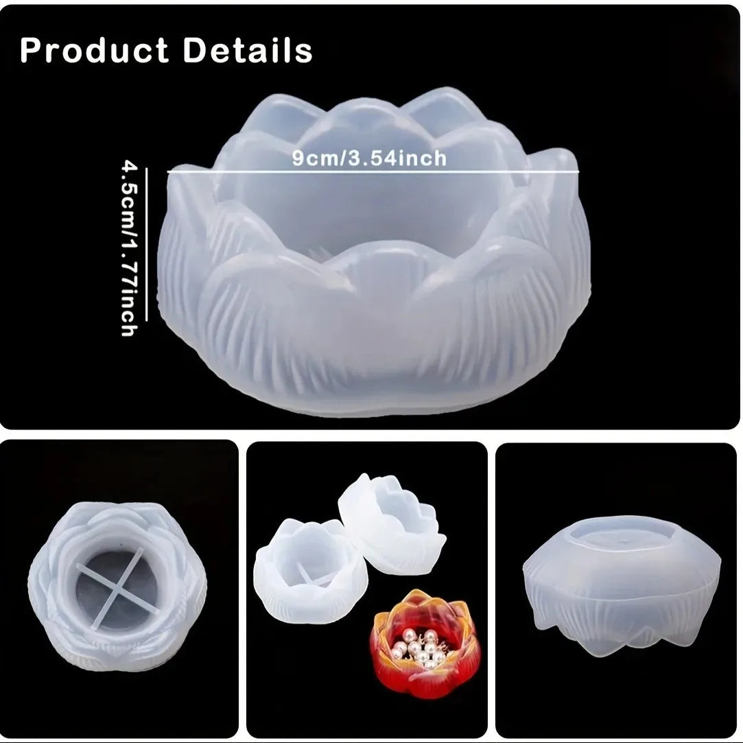 White silicone lotus flower mold for making candles, resin, and jewelry dishes