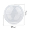 Clear geometric resin casting mold with a rounded bottom, measuring 74mm in diameter and 73mm in height.