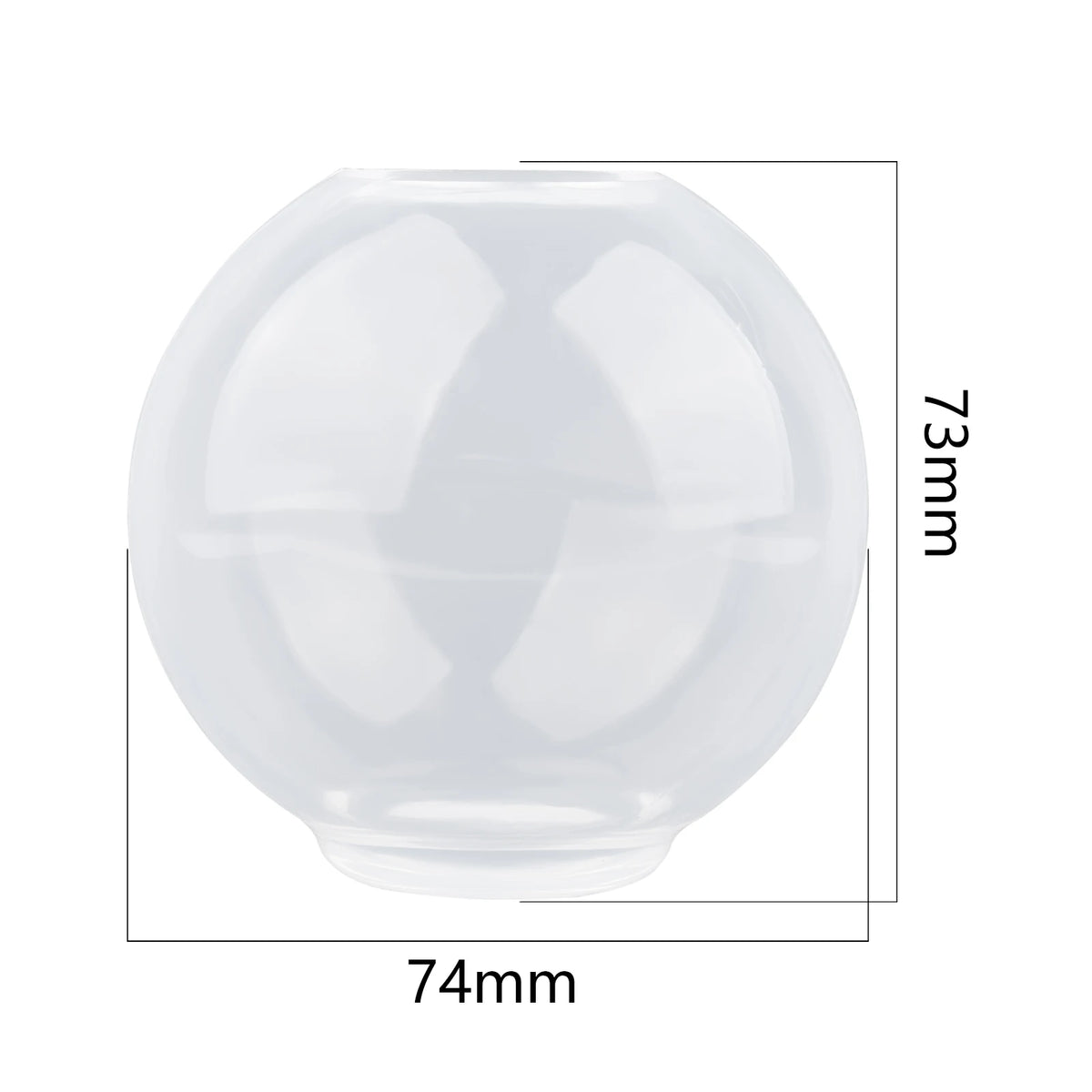 Clear geometric resin casting mold with a rounded bottom, measuring 74mm in diameter and 73mm in height.
