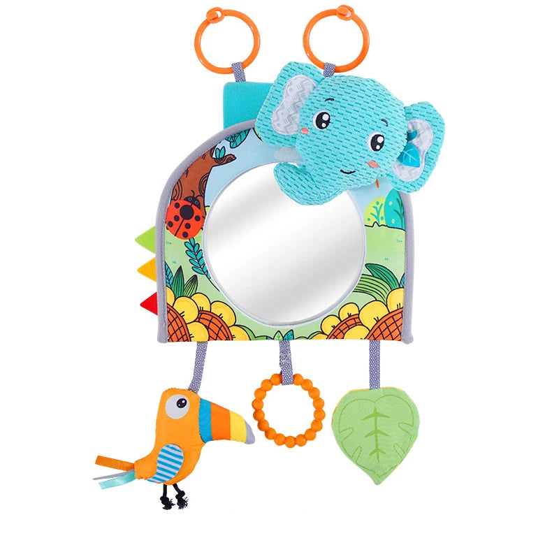 Baby Car Seat Toy with Mirror, Crinkle Paper & Teether